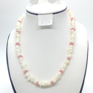 Puka Shell Necklace Pink White Chips Spring Ring